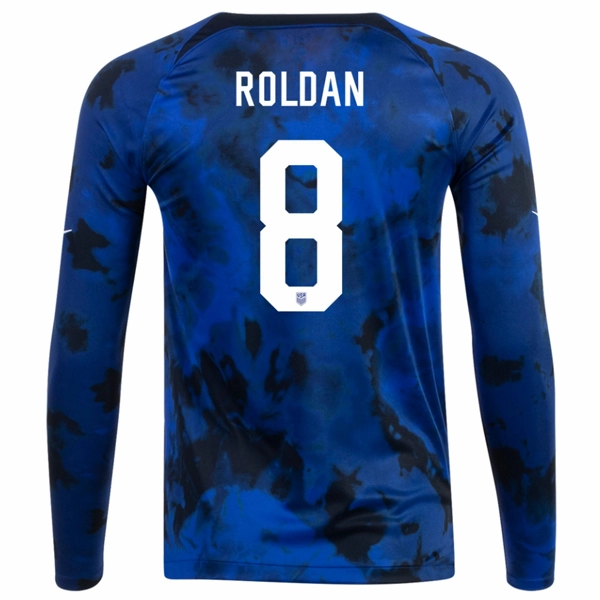 Thermal Regulating Fabric Casual Vibes Nike United States Cristian Roldan Long Sleeve Away Jersey 22/23 (Bright Blue/White)