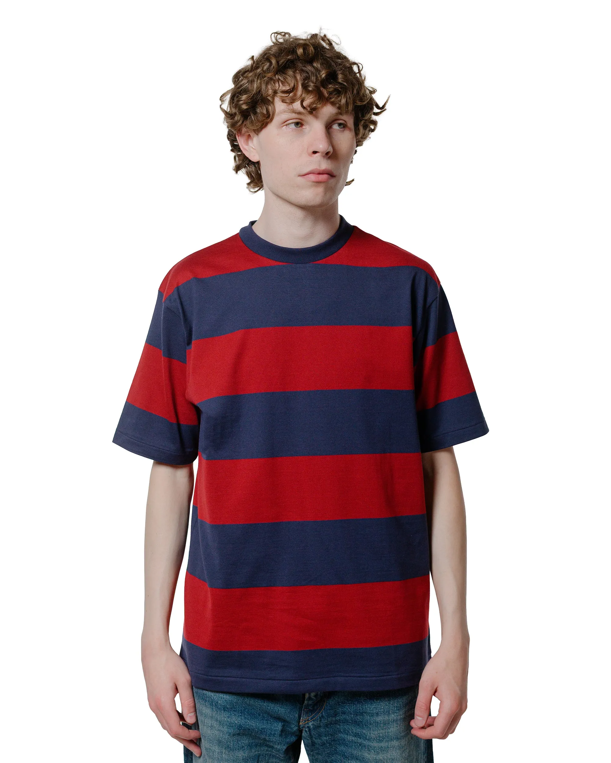 Warehouse Lot. 4108 S/S 4in Border Tee Navy/Bordeaux Tight fit sexiness