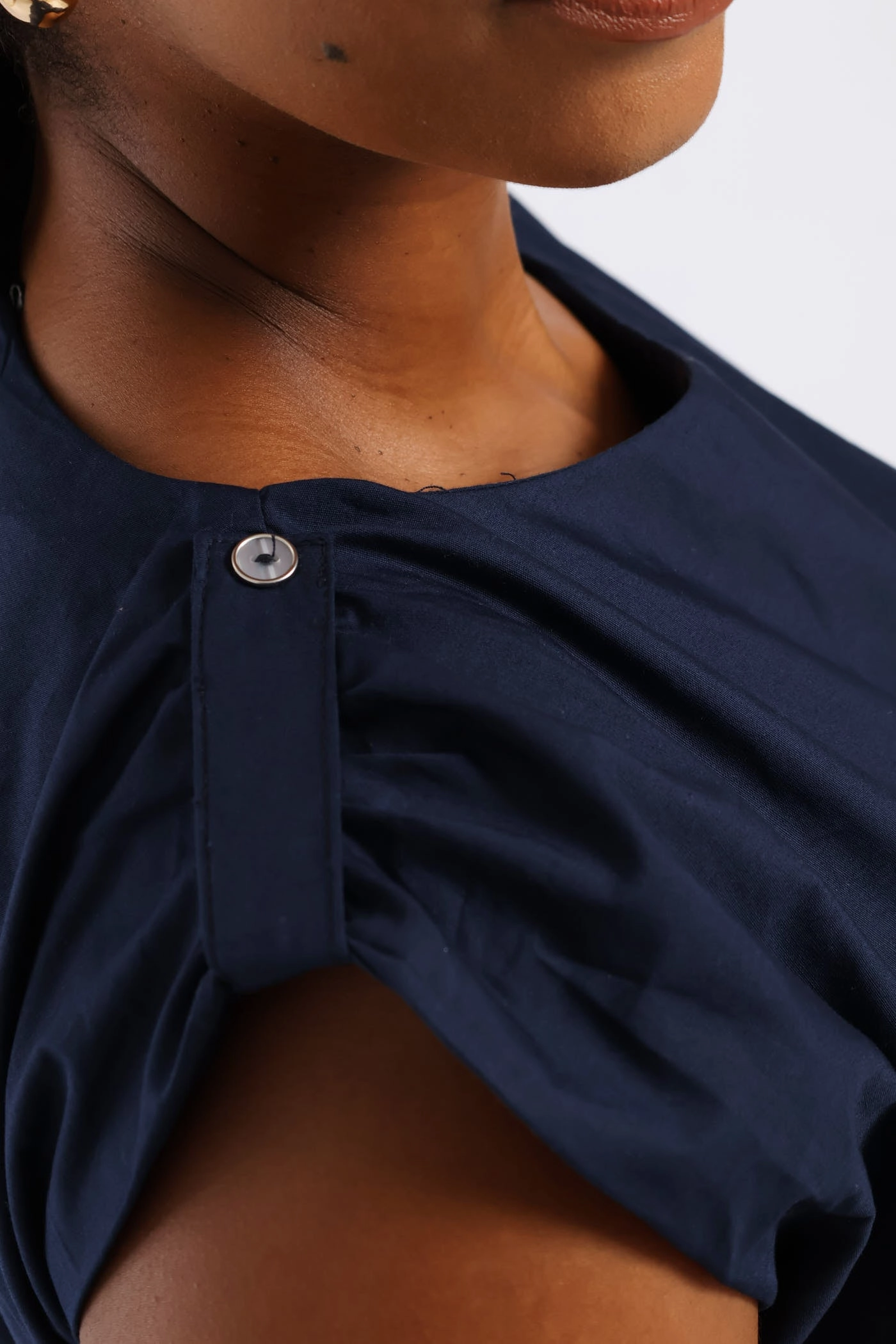 Pintuck Waist Boat Neck Fit & Flare Midaxi Dresses - Navy Tailored Style