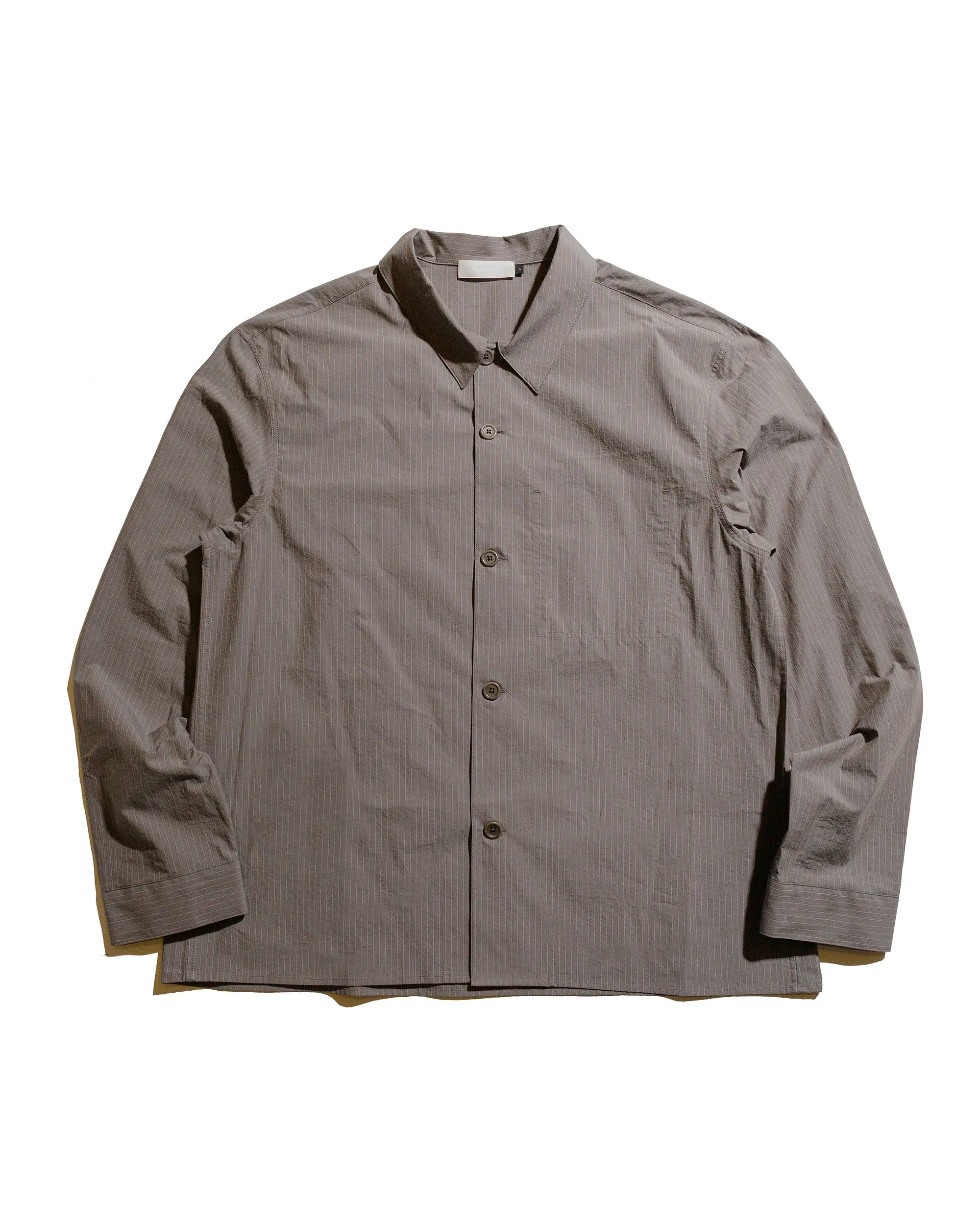 Amomento Stripe Pocket Shirts Grey Layered Collar
