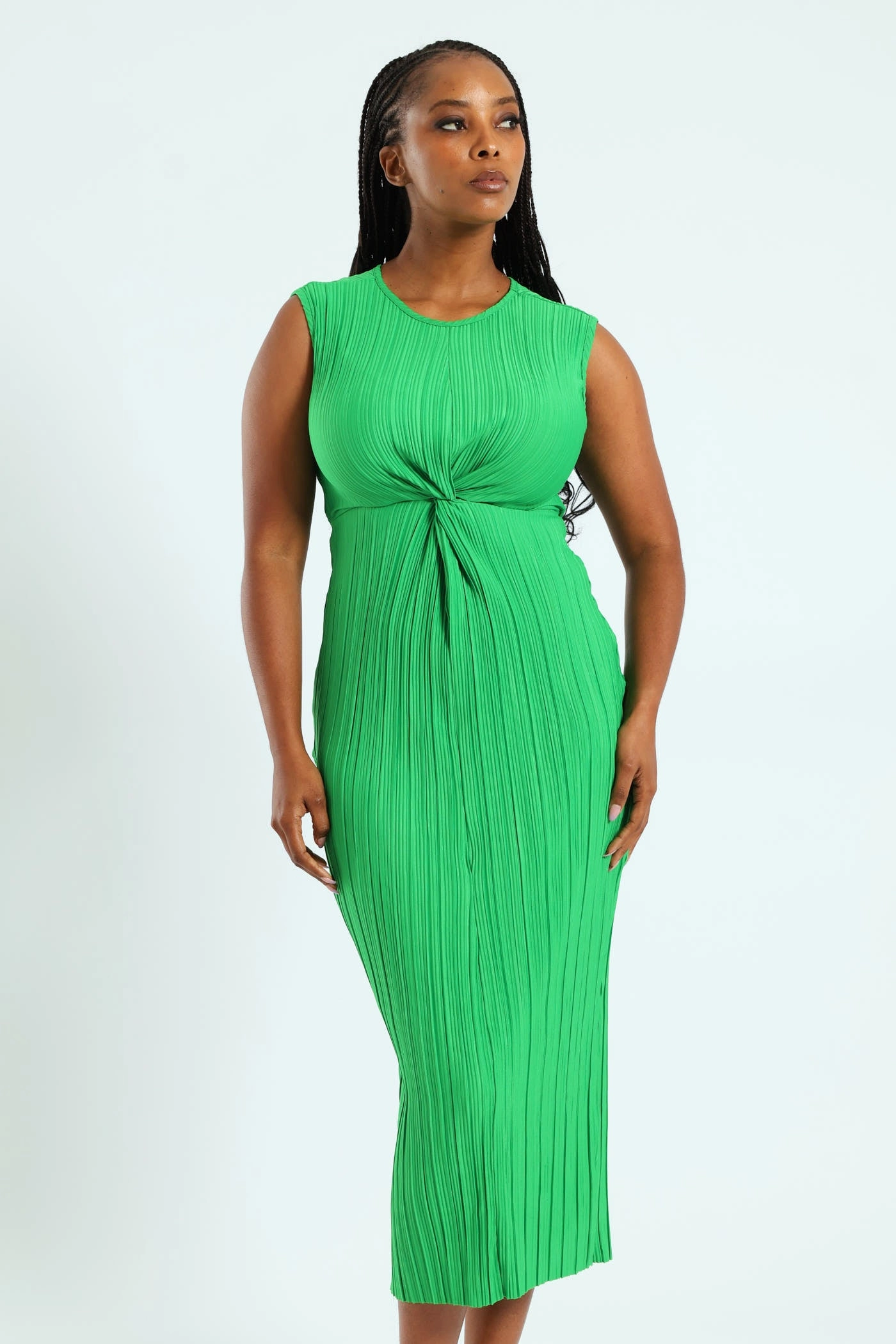 Sleeveless Knot Front Column Midaxi Dress - Emerald soft elegance