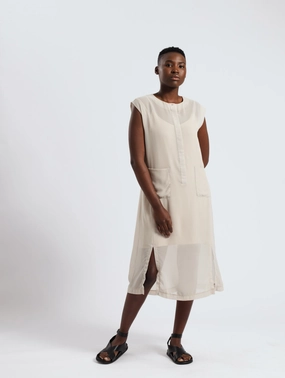 NonIrritatingLining Texture Flow Sleeveless Sheer Patch Pocket Shirt Dress - Silver