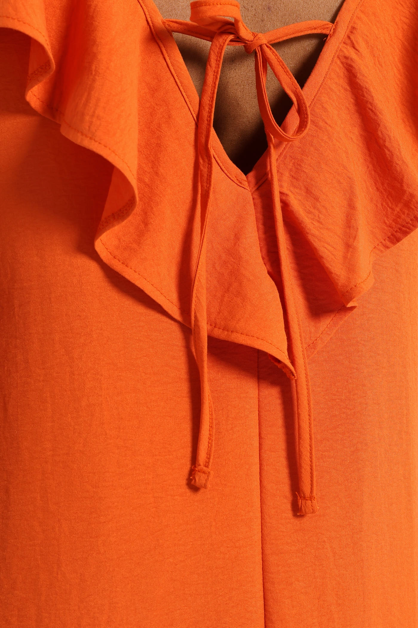 Sleeveless V-Neck Frill Mini Hem Dress - Burnt Orange Comfortable fit