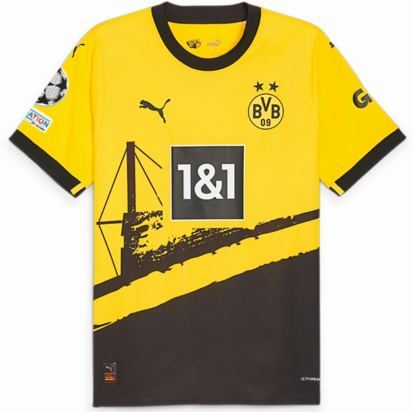 Puma Borussia Dortmund Authentic Muokoko Home Jersey w/ Champions League Patches 23/24 (Cyber Yellow/Puma Black) sprint training