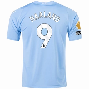 Puma Manchester City Erling Haaland Home Jersey w/ EPL   No Room For Racism   Club World Cup Patches 23/24 (Team Light Blue/Puma White) Speed Fit Anti Pilling Fabric Treatment