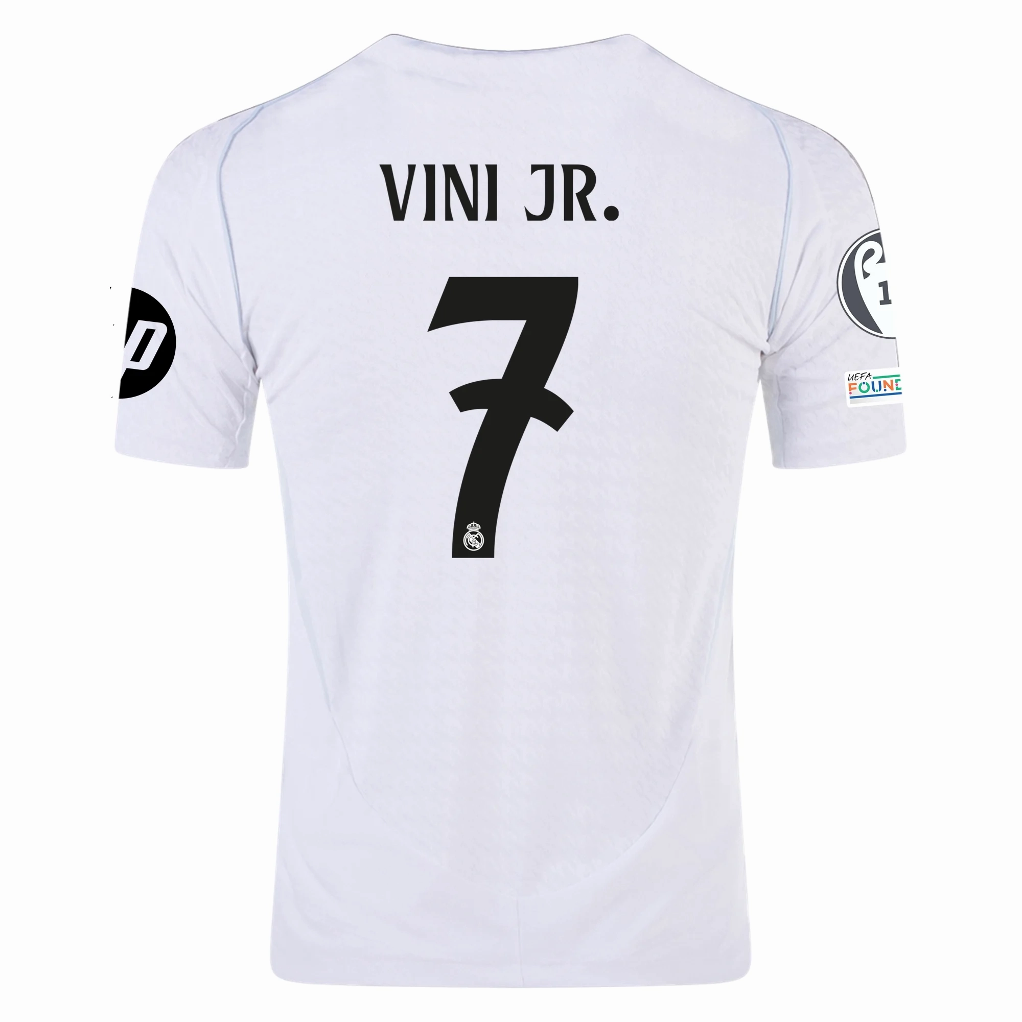 adidas Real Madrid Authentic Vini Jr. Home Jersey w/ Champions League Patches 24/25 (White/Black) No Limits Functional Activewear