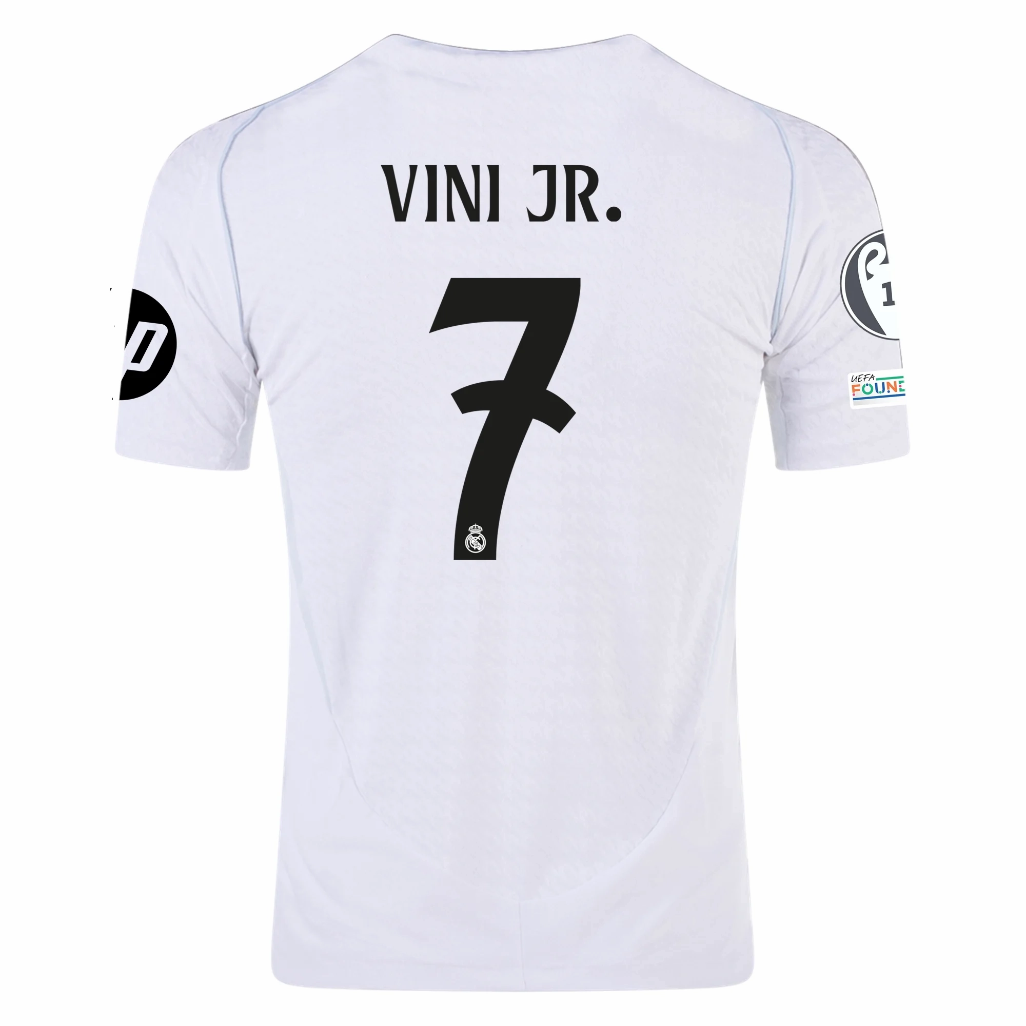 Eco Conscious Dye Process Fresh Comfort adidas Real Madrid Authentic Vini Jr. Home Jersey w/ Champions League Patches 24/25 (White/Black)