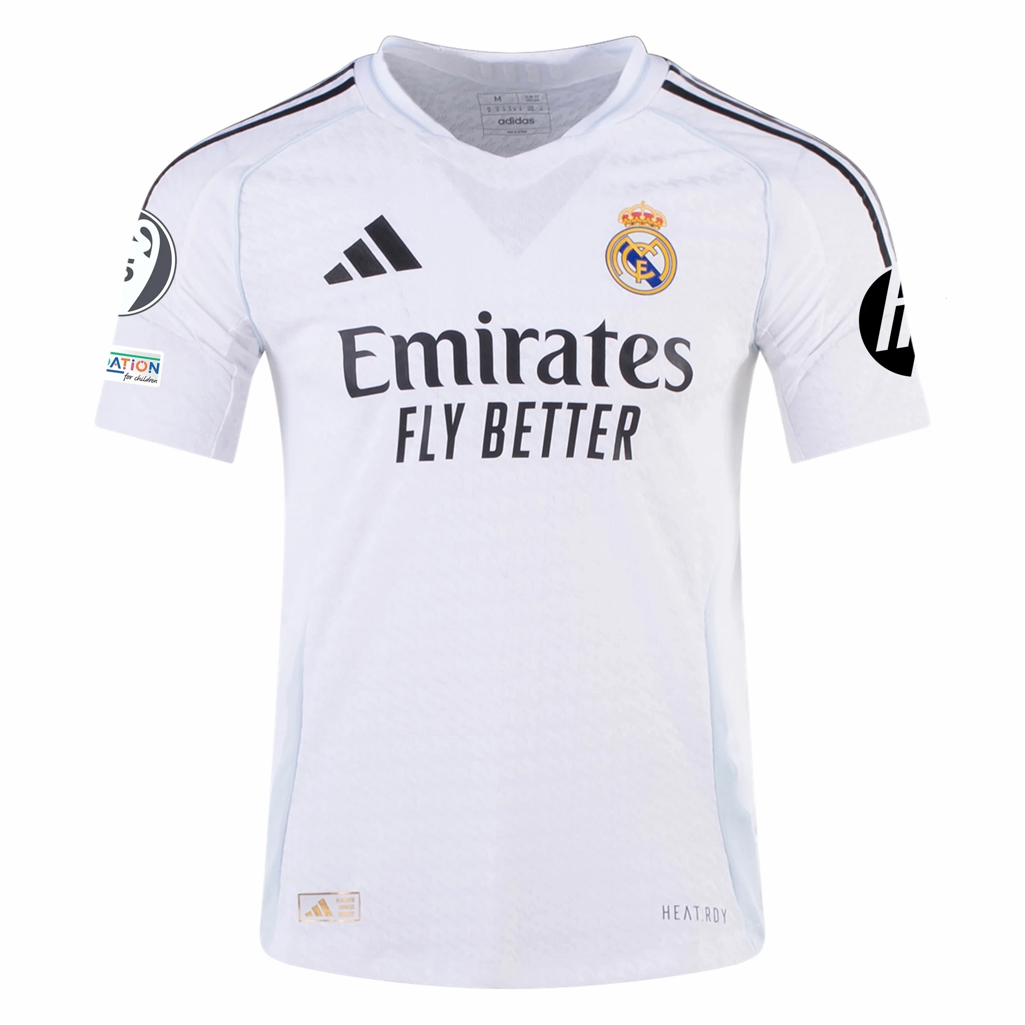 adidas Real Madrid Authentic Vini Jr. Home Jersey w/ Champions League Patches 24/25 (White/Black) Eco Friendly Recycled Yarn Color Blocked