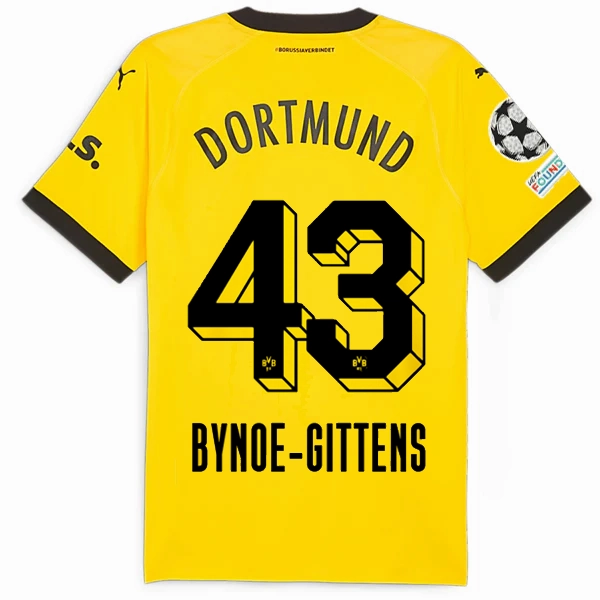 Speed Ready Non Restrictive Design Puma Borussia Dortmund Authentic Bynoe-Gitten Home Jersey w/ Champions League Patches 23/24 (Cyber Yellow/Puma Black)