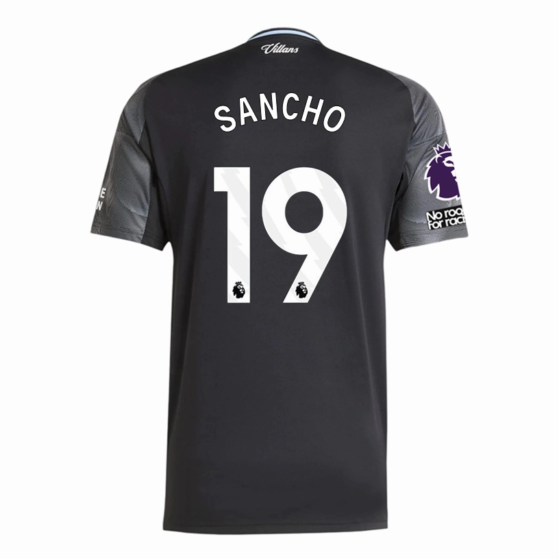 Easy Movement adidas Sancho Men's Aston Villa 25/26 Away Jersey w/ EPL   NRFR Patches (Black/Global Blue)