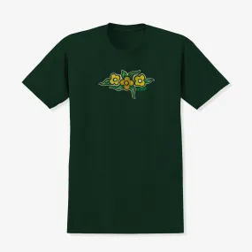 High-Quality Cotton Ribbed Collar Design Flowers Forest Tee (Green)