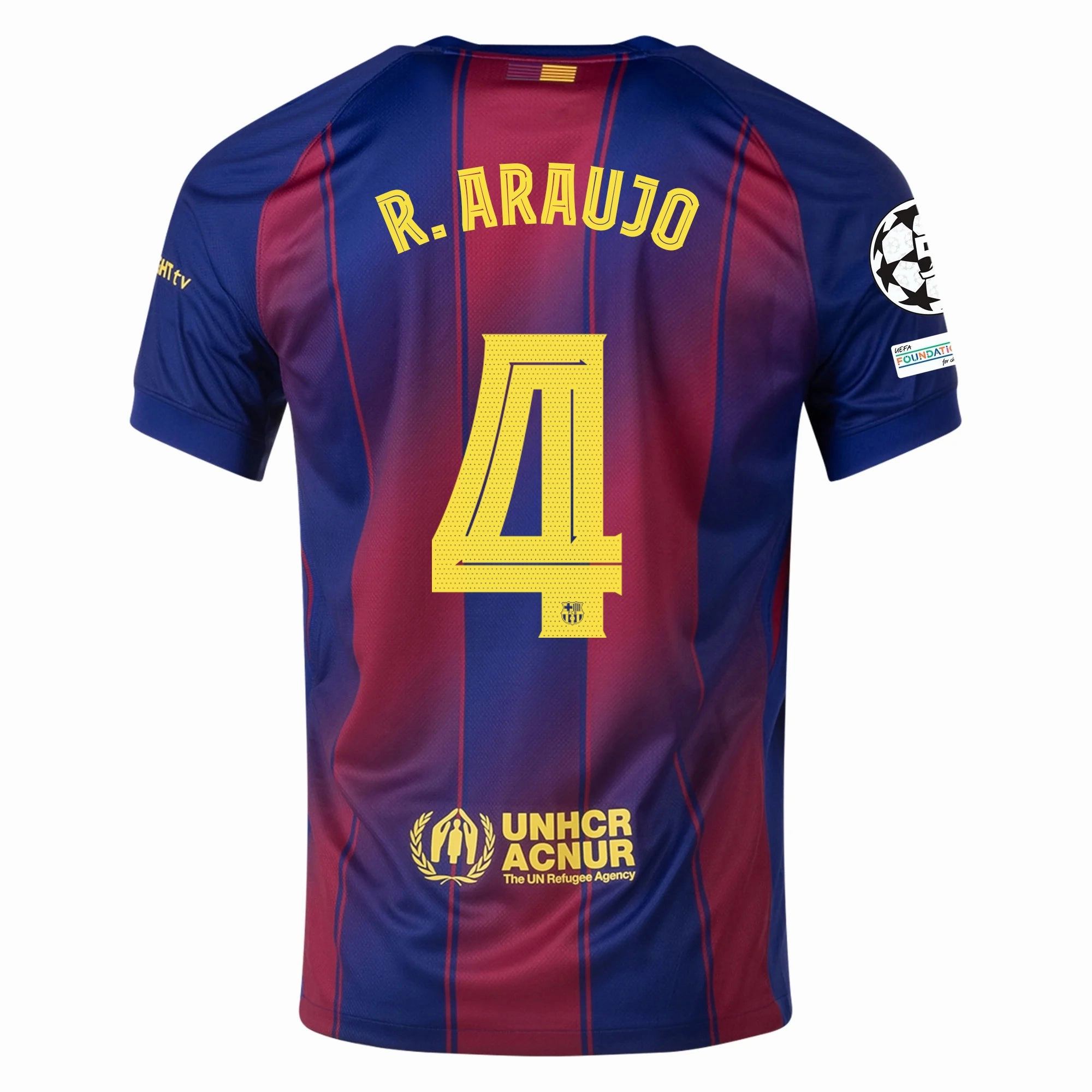 Nike R. Araujo FC Barcelona Home Jersey 25/26 w/ Champions League Patches (Deep Royal Blue/Midwest Gold) Mesh Panel Ventilation