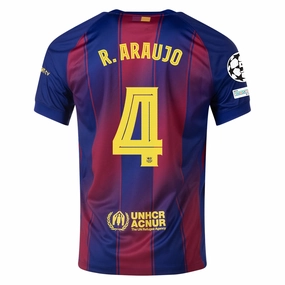 Nike R. Araujo FC Barcelona Home Jersey 25/26 w/ Champions League Patches (Deep Royal Blue/Midwest Gold) Mesh Panel Ventilation