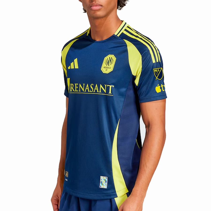 adidas Nashville Authentic Away Jersey w/ MLS   Apple TV 25/26 (Tena Blue) Anti Microbial Fiber Blend Speed Focus