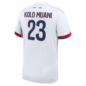 Non Restrictive Cuffs Friction Free Zipper Guard Nike Paris Saint-Germain Authentic Kolo Muani Away Jersey 24/25 (White/Midnight Navy)