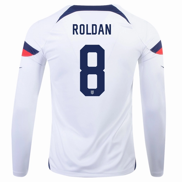 Bonded Hemline Nike United States Cristian Roldan Home Long Sleeve Jersey 22/23 (White/Loyal Blue)