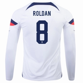 Bonded Hemline Nike United States Cristian Roldan Home Long Sleeve Jersey 22/23 (White/Loyal Blue)
