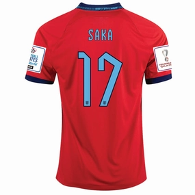 Motion Gear Anti Pilling Treatment Nike England Bukayo Saka Away Jersey 22/23 w/ World Cup 2022 Patches (Challenge Red/Blue Void)