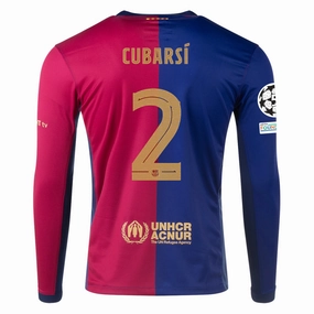 Full Zip Option Bonded Stitch Details Nike Barcelona Pau Cubars?? Home Long Sleeve Jersey w/ Champions League Patches 24/25 (Royal/Nobel Red/Club Gold)