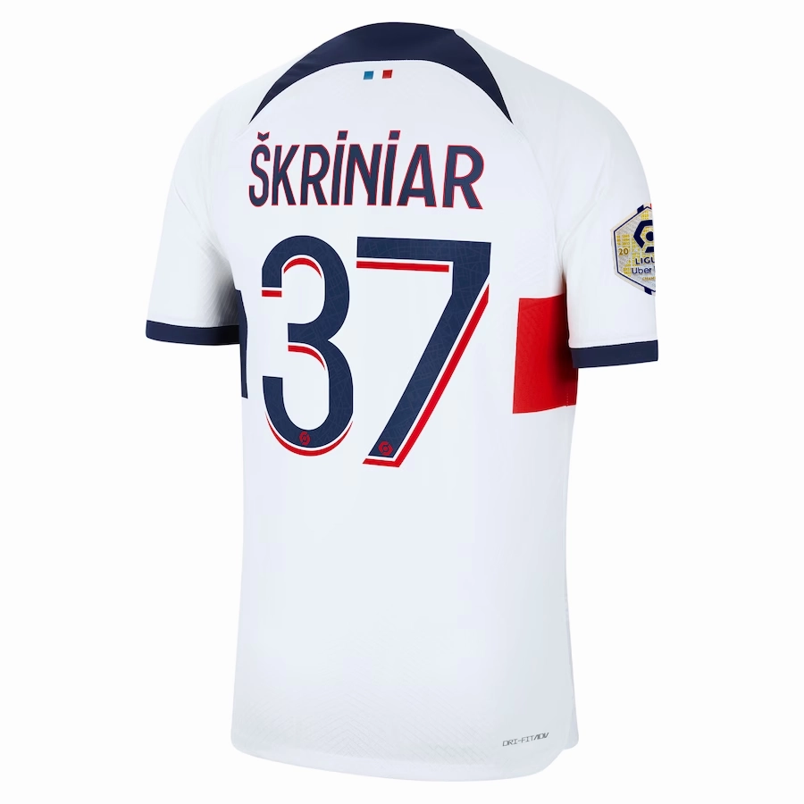 Nike Paris Saint-Germain Authentic Skriniar Match Vaporknit Away Jersey w/ Ligue 1 Patch 23/24 (White/Midnight Navy) Urban Street