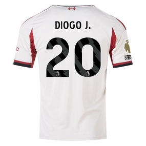 adidas Men's Liverpool Diogo Jota Away Jersey w/ EPL Champions Patch 25/26 (Wonder White) Non Restrictive Movement Relaxed Neckline