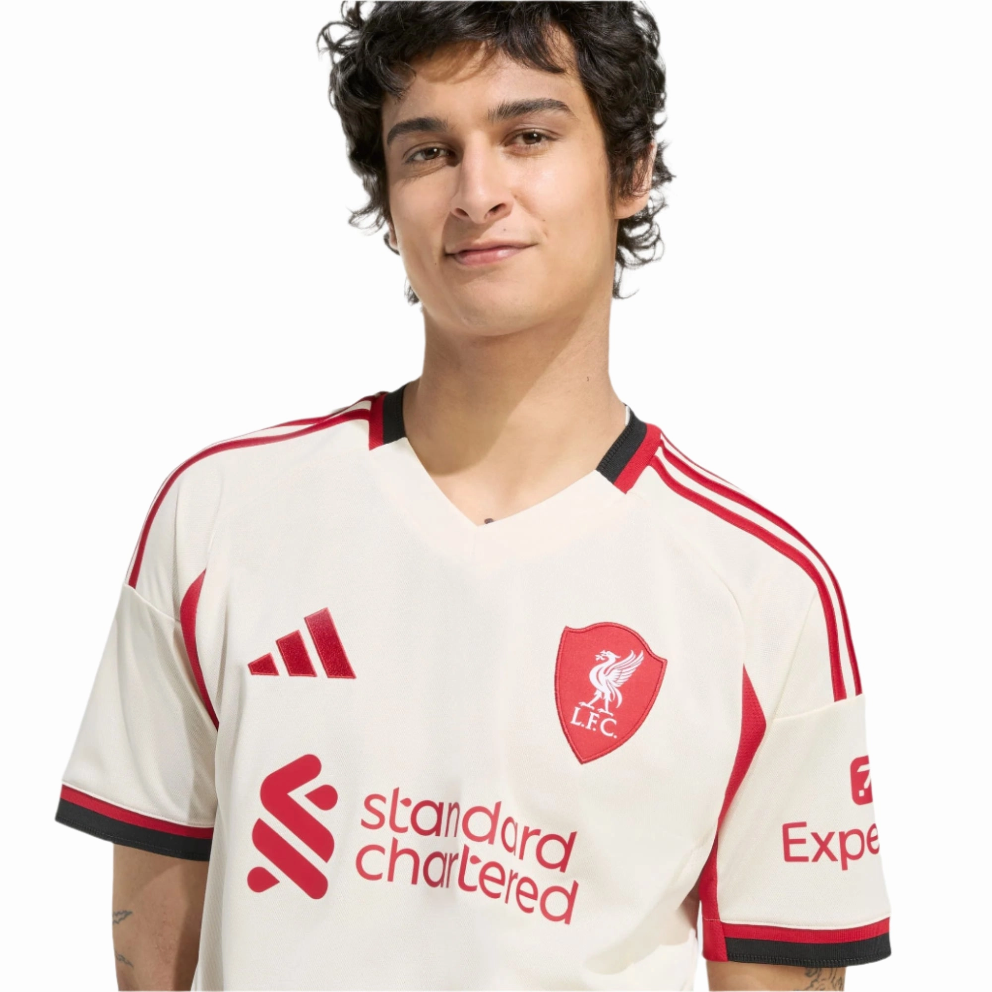 adidas Men's Liverpool Diogo Jota Away Jersey w/ EPL Champions Patch 25/26 (Wonder White) On The Go Tear Resistant Fabric Weave