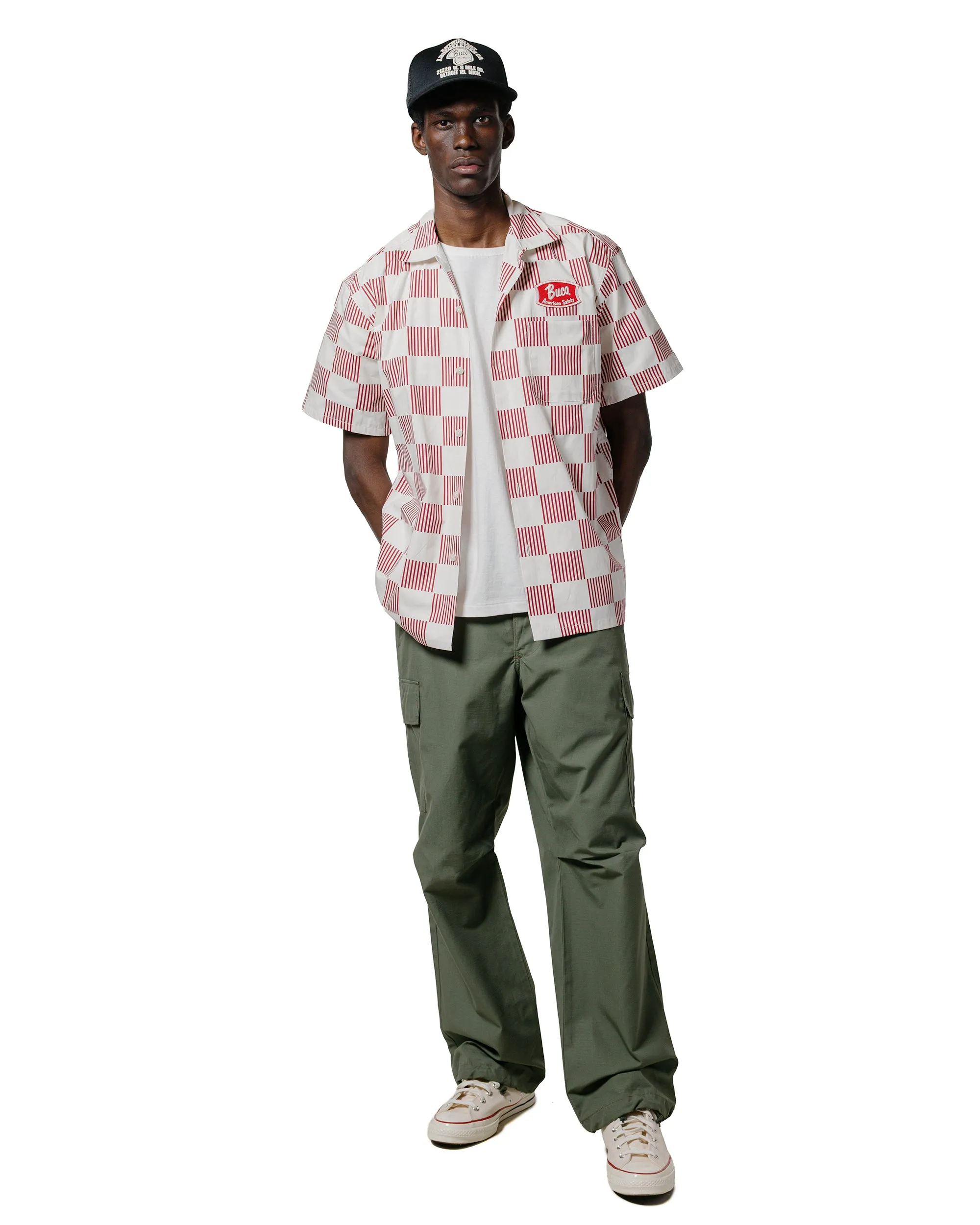 Neutral Tone The Real McCoy's BS25002 Buco Striped-Checkered Shirt White/Red