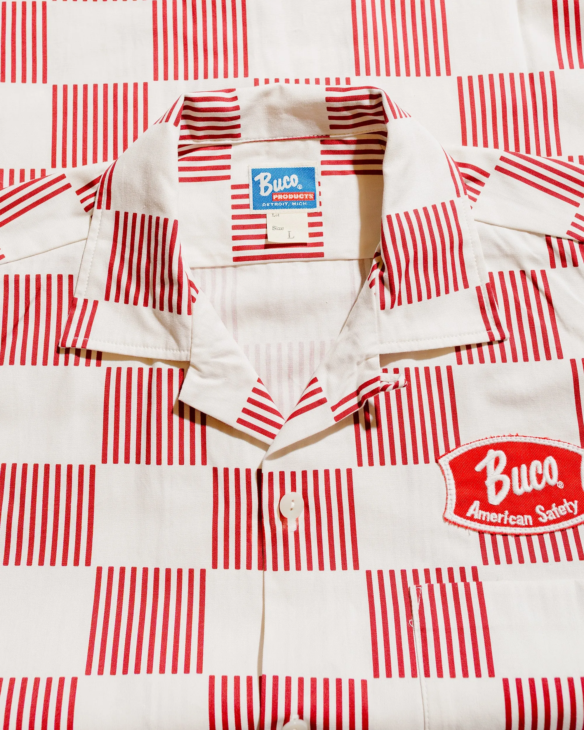 Classic Color Double Stitched Seams The Real McCoy's BS25002 Buco Striped-Checkered Shirt White/Red