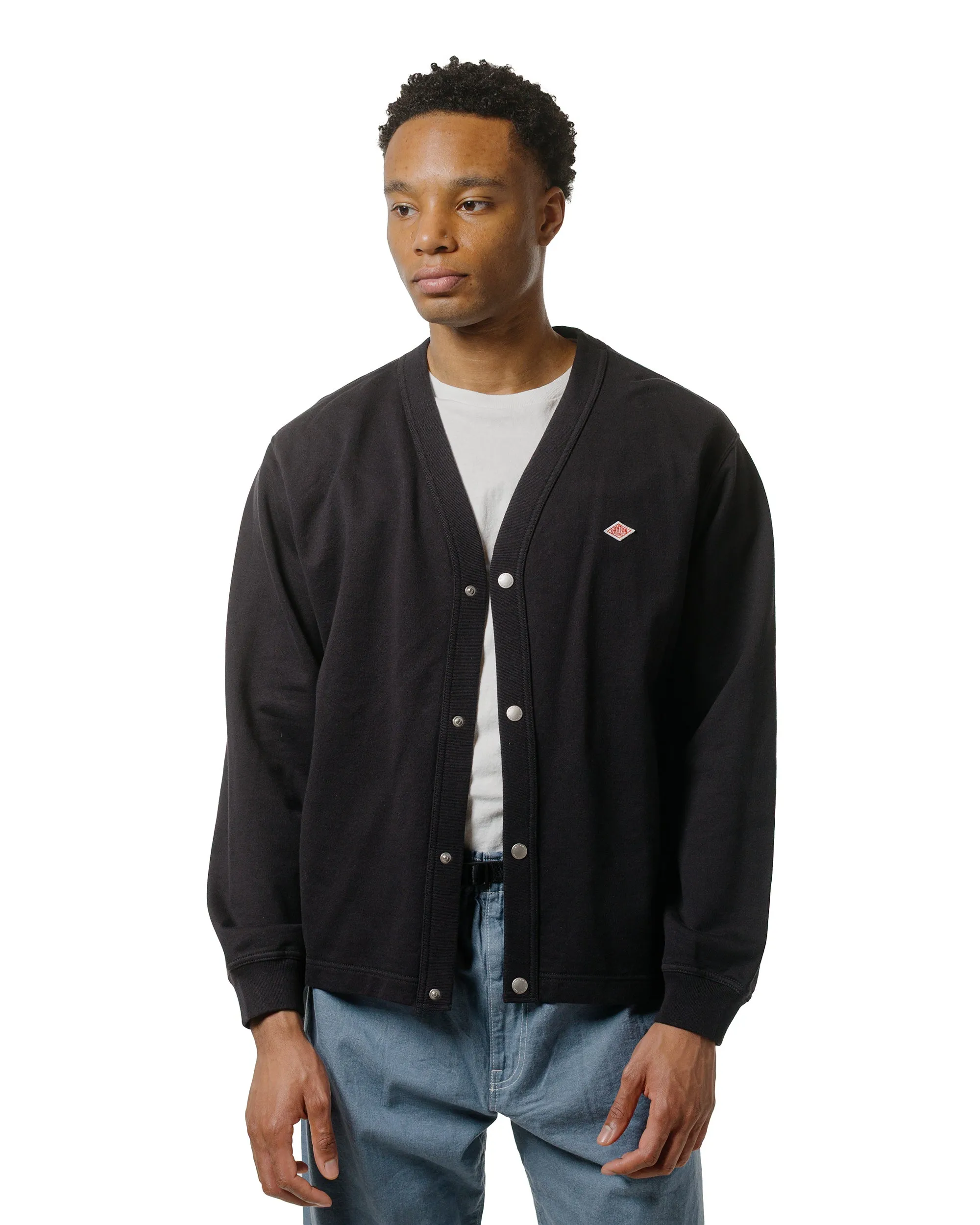 Danton Cotton Terry Dot Button V-Neck Cardigan Charcoal workout wear Fitted Shape