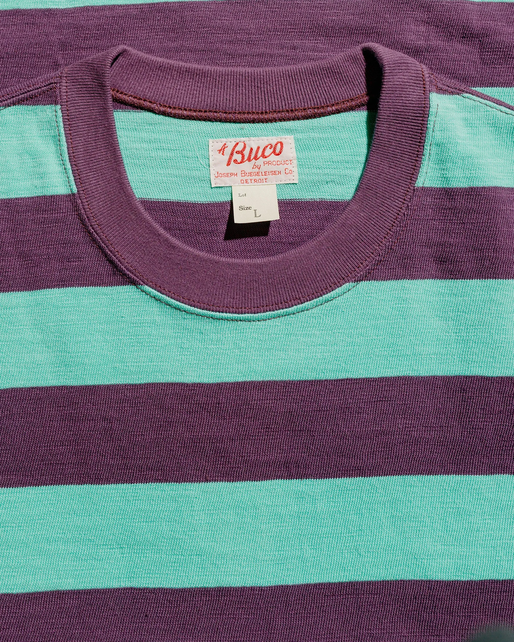 PreShrunkCotton hiking clothes The Real McCoy's BC24002 Buco Stripe Tee S/S Mint/Purple