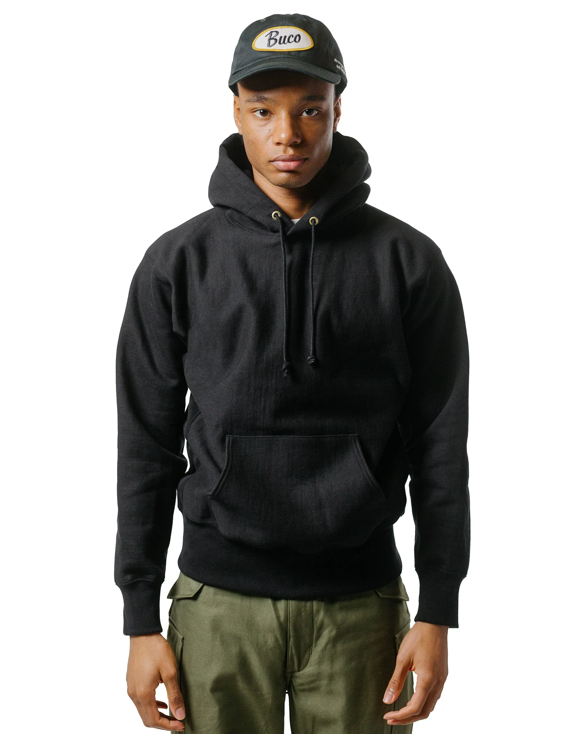 button detail product formal casual balance The Real McCoy's MC20113 Heavyweight Hooded Sweatshirt Black