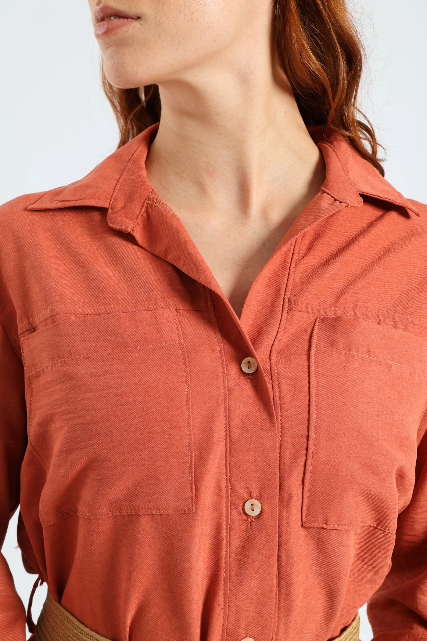 3/4 Sleeve Raffia Belt Midaxi Shirt Dress - Terracotta All-Occasion Wear