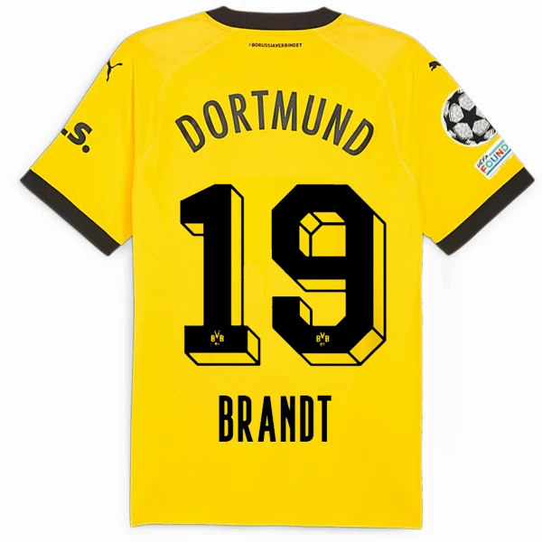 Pre Shrunk Fabric Puma Borussia Dortmund Authentic Julian Brandt Home Jersey w/ Champions League Patches 23/24 (Cyber Yellow/Puma Black)