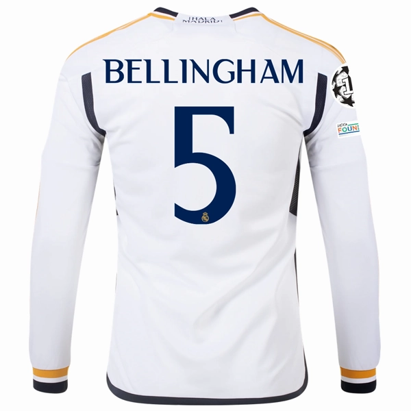 adidas Real Madrid Long Sleeve Jude Bellingham Home Jersey w/ Champions League   Club World Cup Patches 23/24 (White) Minimal Design
