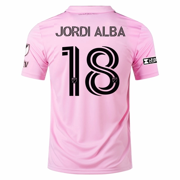 adidas Inter Miami Jordi Alba Home Jersey 23/24 w/ MLS   Leagues Cup Patch   Match Details (True Pink/Black) Oversized Silhouette