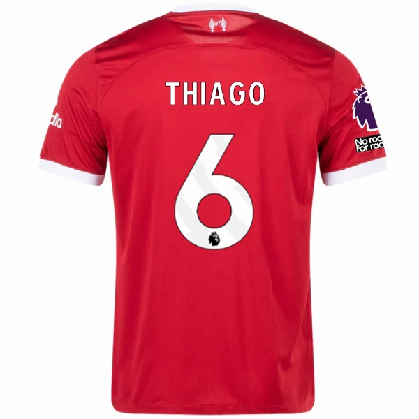 Double Layered Edging Multi Directional Stretch Panels Nike Liverpool Thiago Home Jersey w/ EPL   No Room For Racism Patches 23/24 (Red/White)