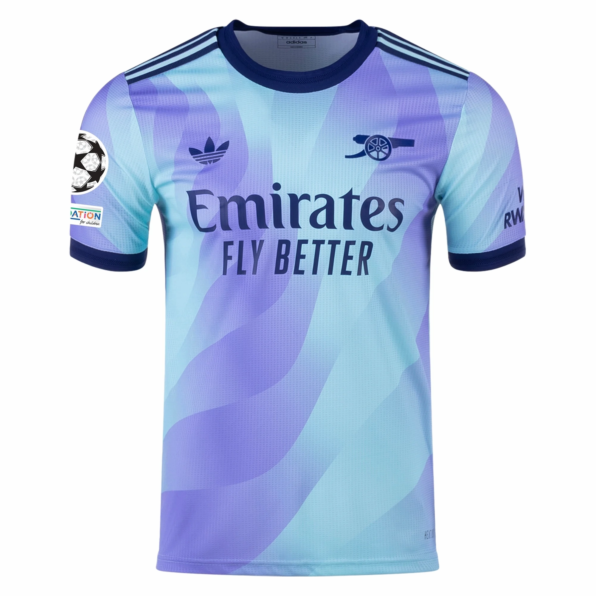 adidas Arsenal Authentic Jakub Kiwior Third Jersey w/ Champions League Patches 24/25 (Clear Aqua/Light Flash Purple) No Boundaries