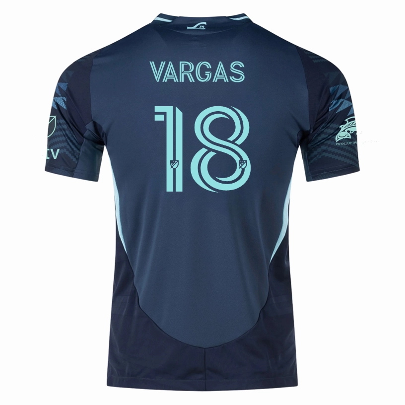 Gym Ready adidas O. Vargas Seattle Sounders Authentic Away Jersey 25/26 w/ MLS Patches & Sponsor (Aura Ink)