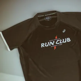 Womens ASICS x Run Club Icon Short Sleeve Top - Performance Black AdjustableCuffs Red Flash