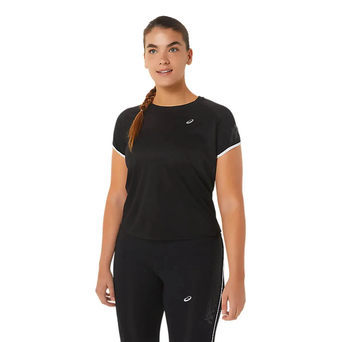 Womens ASICS x Run Club Icon Short Sleeve Top - Performance Black Lightweight Material OdorControl Treatment