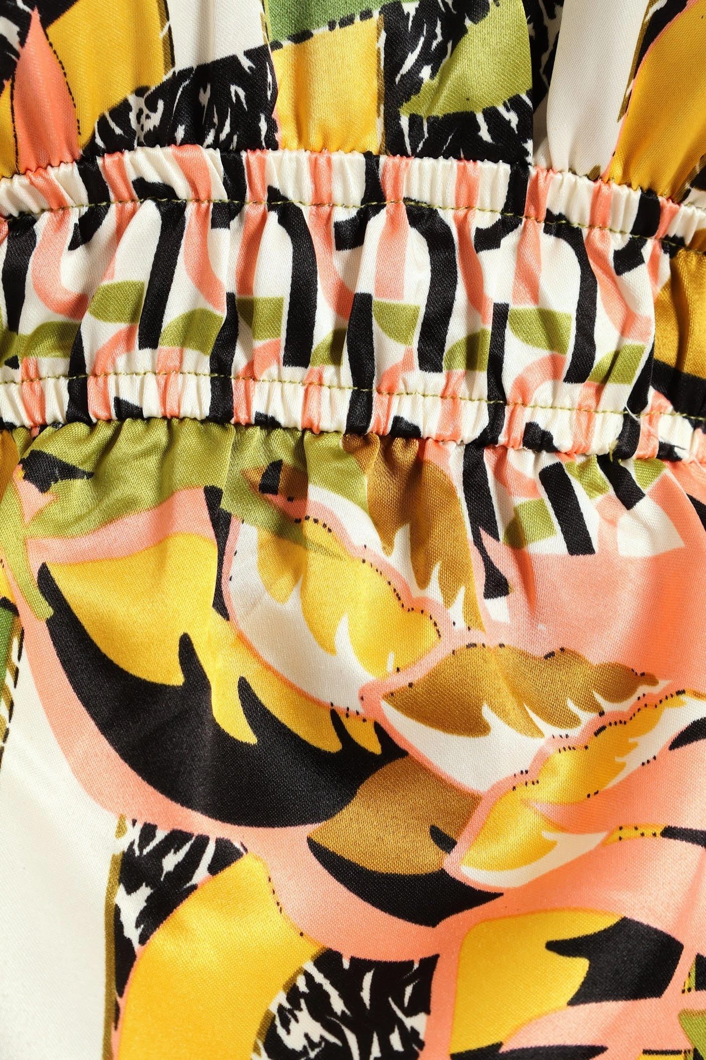 Short Sleeve V-Neck Shirred Waist Printed Satin Maxi Dress - Multi SmoothEdgeFinish Texture Soft
