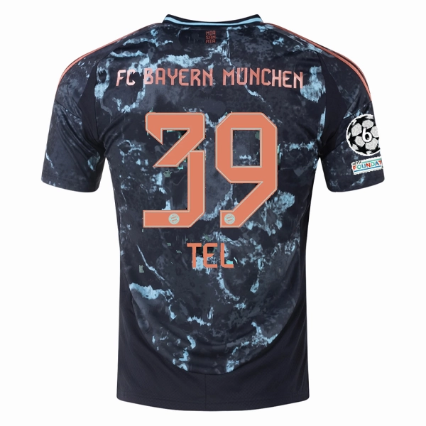 adidas Bayern Munich Authentic Mathys Tel Away Jersey w/ Champions League Patches 24/25 (Black/Copper/Blue) Workout Fit