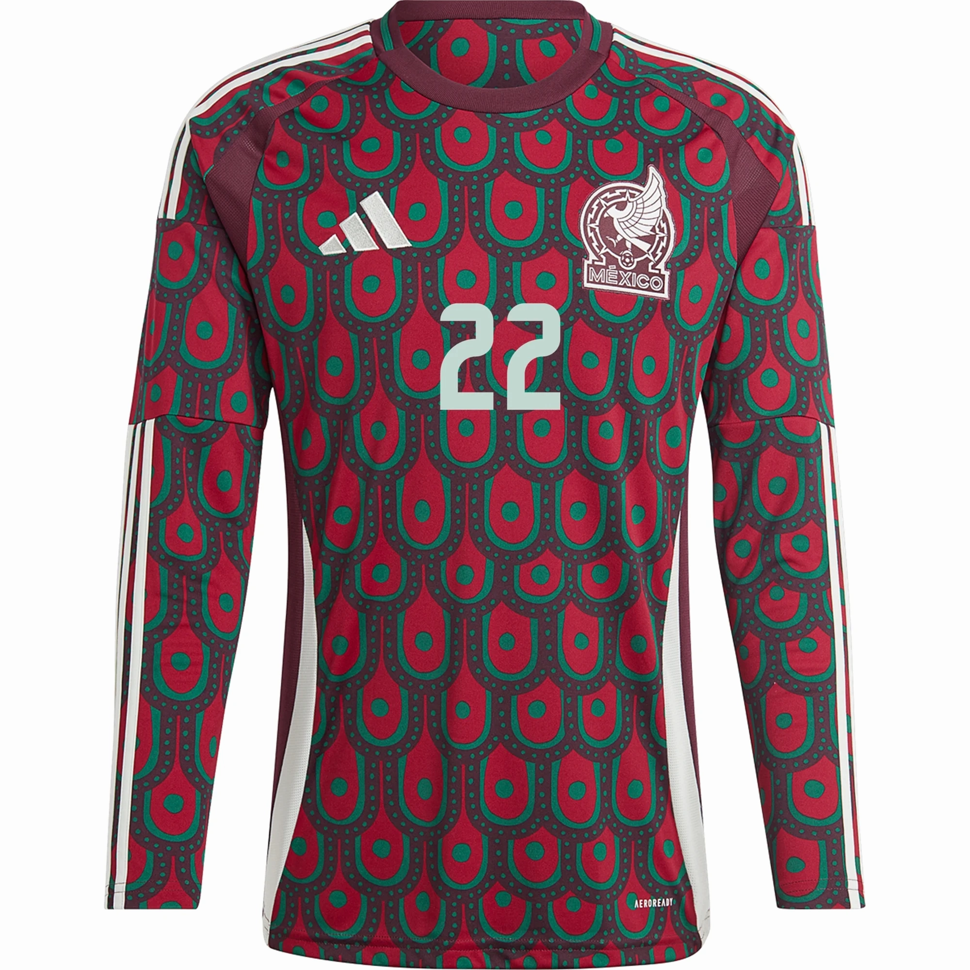 Breathable Back Vents Breathable Design adidas Mens Mexico Hirving Lozano Home Long Sleeve Jersey 24/25 (Multicolor)