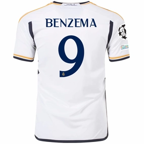 Heat Control Game Vibes adidas Real Madrid Karim Benzema Home Jersey w/ Champions League   Club World Cup Patches 23/24 (White)