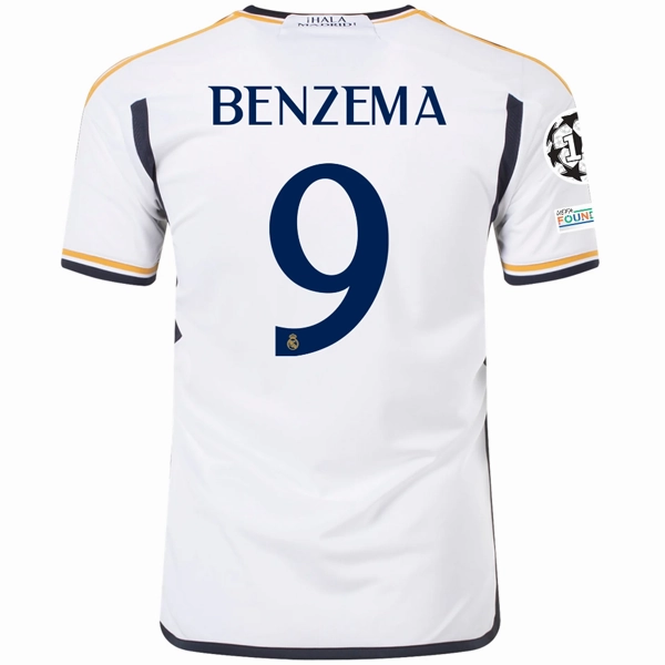 Heat Control Game Vibes adidas Real Madrid Karim Benzema Home Jersey w/ Champions League   Club World Cup Patches 23/24 (White)