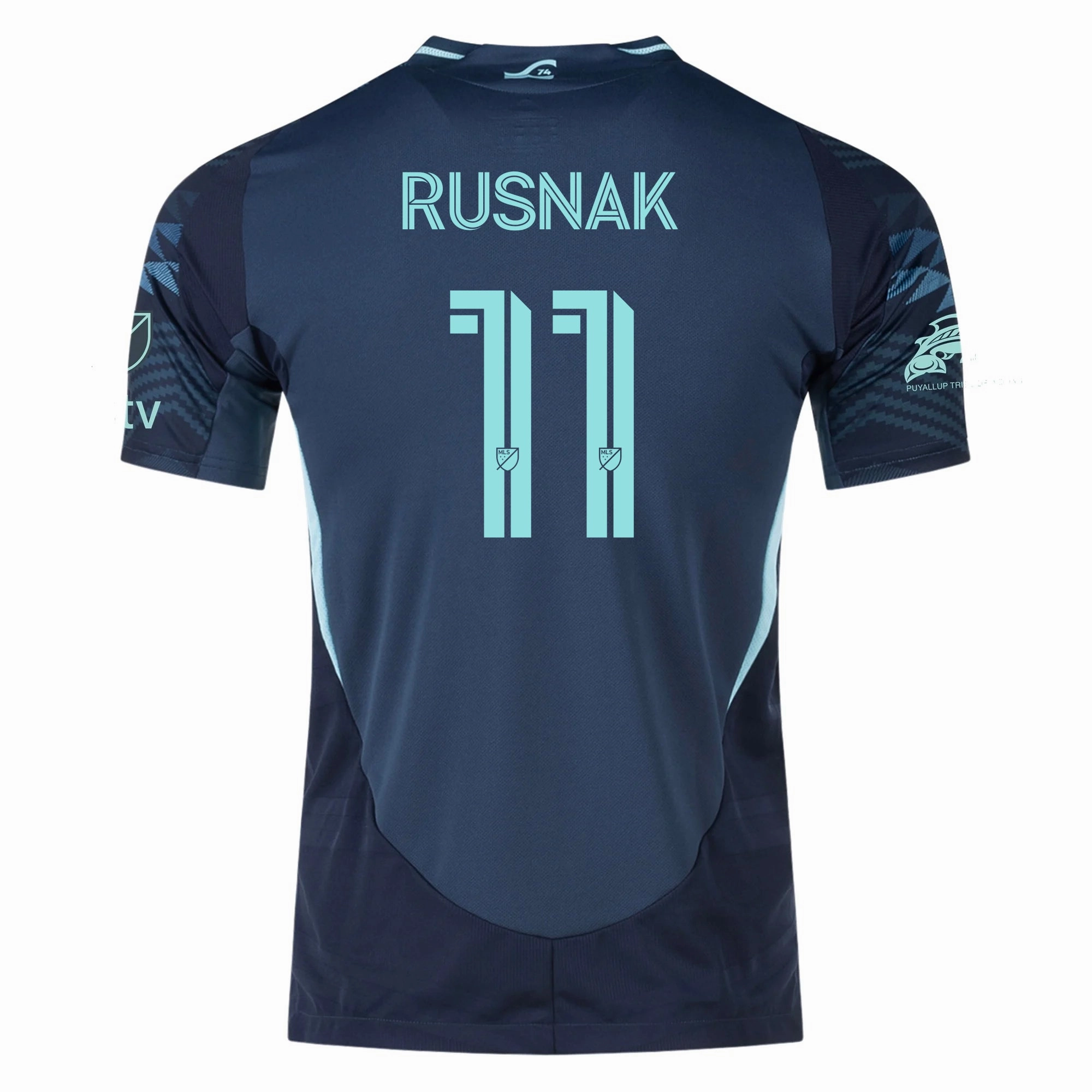 Abrasion resistant adidas Albert Rusnak Seattle Sounders Authentic Away Jersey 25/26 w/ MLS Patches & Sponsor (Aura Ink)