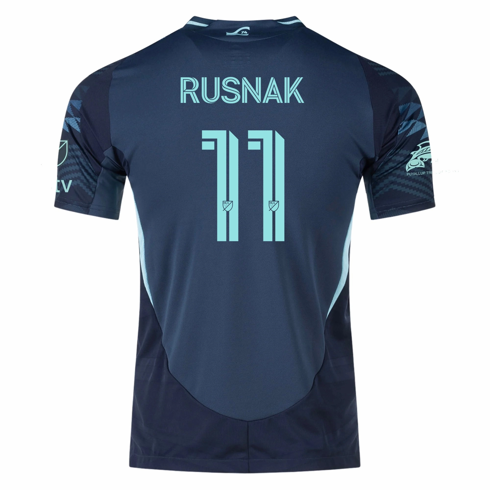 Dual Layer Hydrophobic Finish adidas Albert Rusnak Seattle Sounders Authentic Away Jersey 25/26 w/ MLS Patches & Sponsor (Aura Ink)