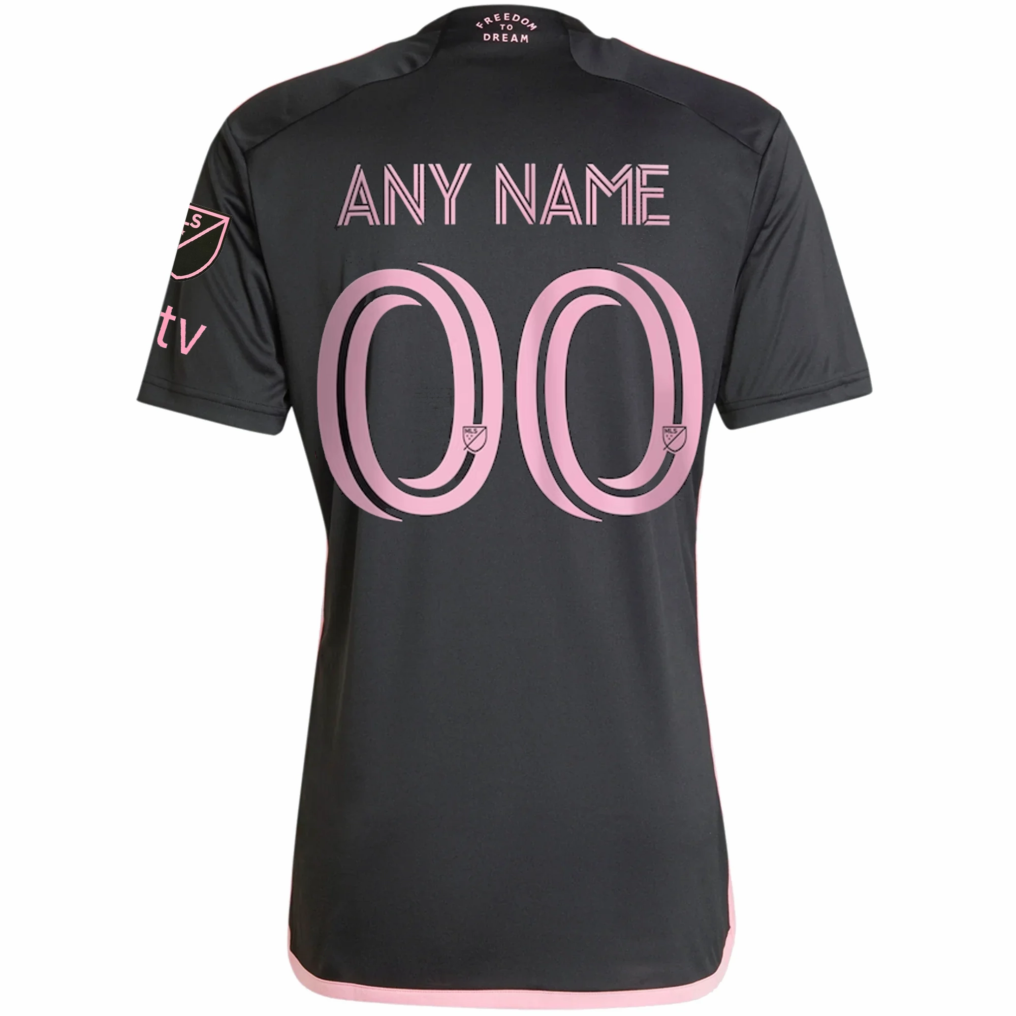 adidas Inter Miami Custom Name Royal Caribbean Away Jersey w/ MLS   Apple TV Patches 23/24 (Black/Bliss Pink) Double Stitched Edges Variable Density Knitting