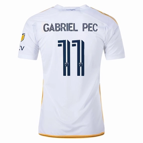 Relaxed Comfort Oversized Fit adidas LA Galaxy Gabriel Pec Home Jersey w/ MLS   Apple TV Patches 24/25 (White/Yellow/Navy)