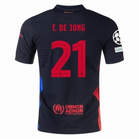 Nike Barcelona Authentic Frenkie De Jong Away Jersey w/ Champions League Patches 24/25 (Black/University Red/Hyper Royal) Comfort Driven Gym Ready